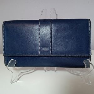 Coach Navy Blue Trifold Leather Wallet